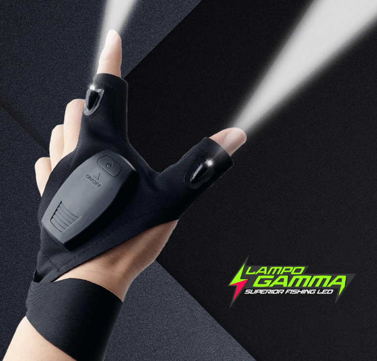 Lampo Gamma Guanto pesca con luce Led per innescare di notte batteria Ricaricabile - Lampogamma Superleds